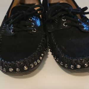 Vaneli Black Moccasin Shoes with Metallic Studs